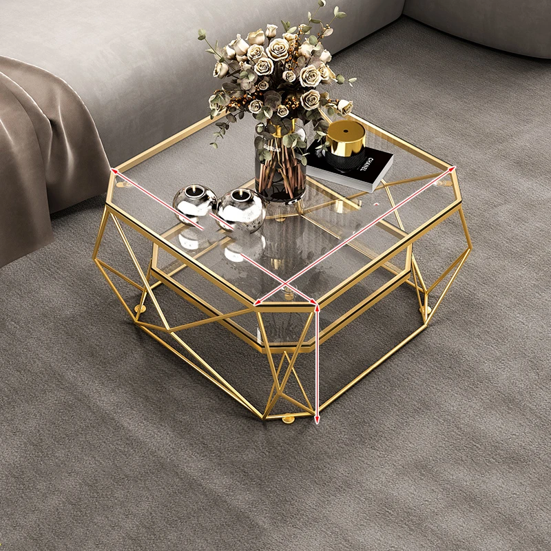 Gold Side Coffee Tables Hotel Living Room Neat Glass Auxiliary Dining Room Coffee Table Metal Muebles Hogar European Decoration