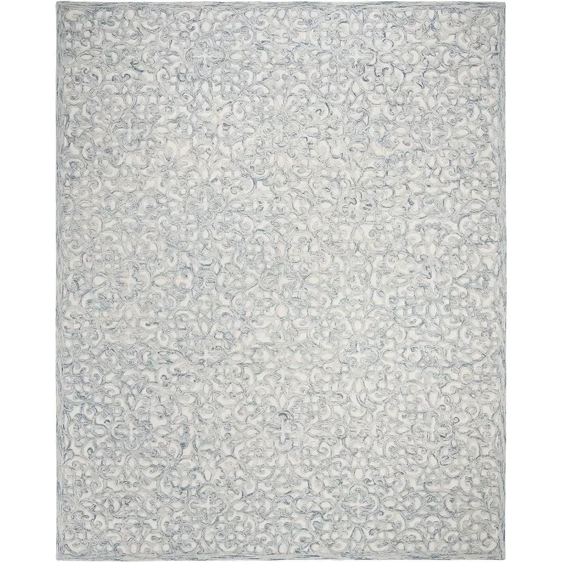 Trace Collection Area Rug - 8' x 10', Blue & Ivory, Handmade Wool, Ideal for High Traffic Areas in Living Room