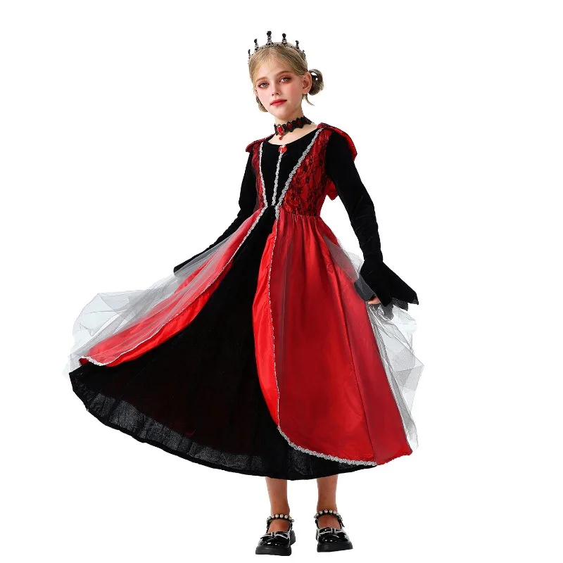 أزياء الهالوين للأطفال فستان الساحرة زي الساحرة زي أداء المسرح مصاص الدماء شيطان رداء القرون الوسطى