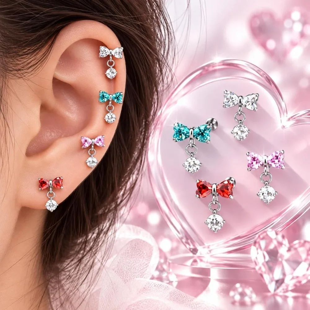 G23 Titanium Cartilage Stud Earring Internally Threaded Dangle Charm Ear Piercing Stud Body Piercing Jewelry Cartilage Piercing
