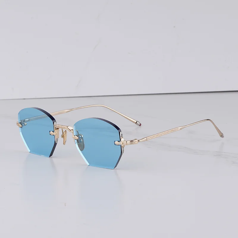 Original Street Fashion Diamond Cut Gold Boundless Sunglasses Male OATMAN Classical Special Shaped Rimless Alloy Solar Glasses