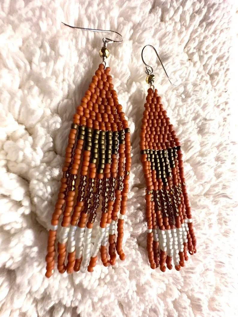 Handmade Beaded Earrings Geometry Original Triangle Bohemia Gradient Color Hand-woven Retro Tassel Beaded Earrings for Women view 3