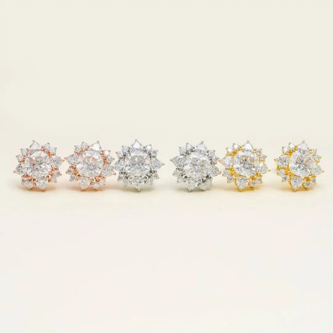 Trendy 1ct Cushion D Color VVS1 Moissanite Flower Earrings Women Jewelry 925 Sterling Silver Ear Studs Diamond Pass Test Gift