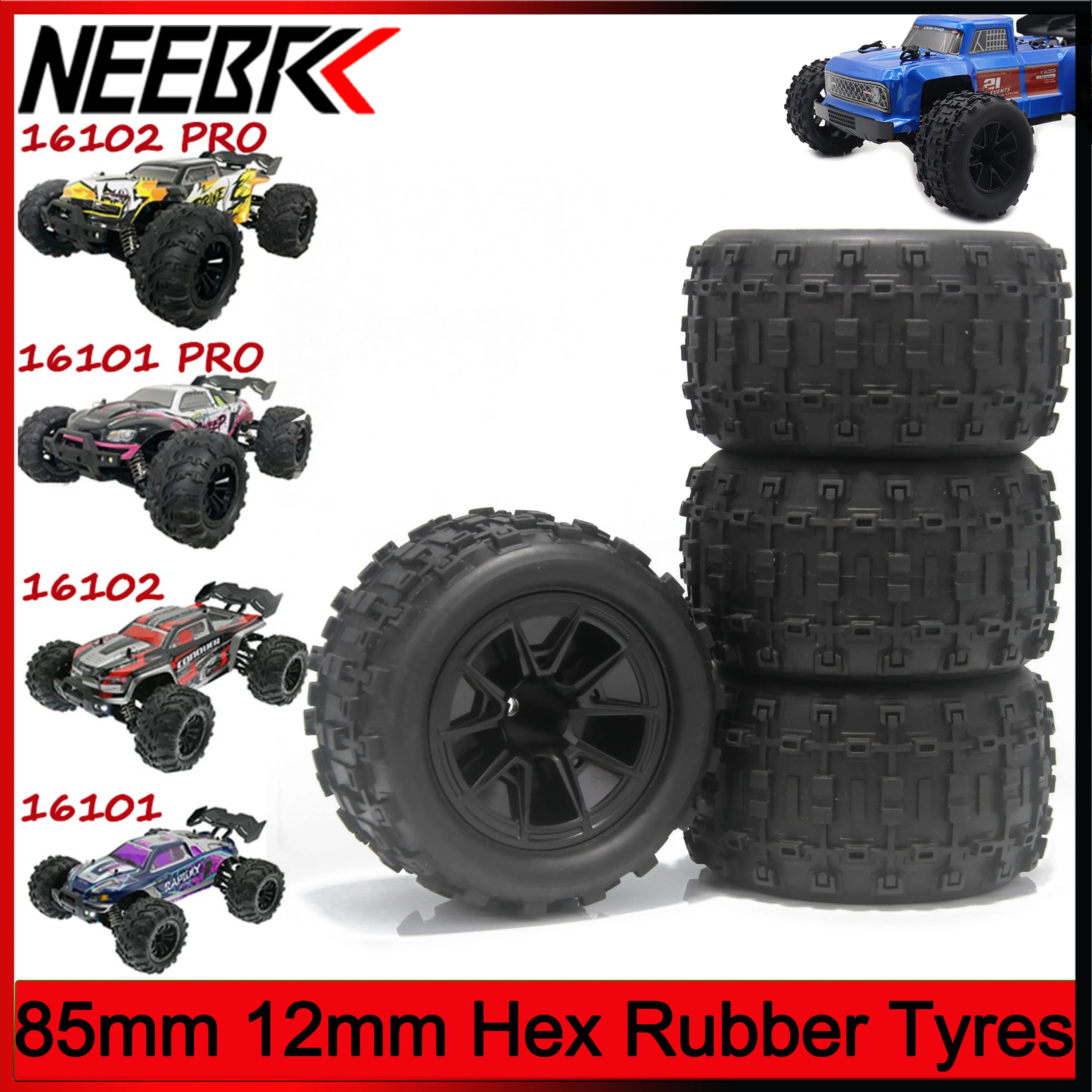 85mm Skidproof Rubber Wheel Tyre Wear-resistant Off-road Vehicle Tire for Smax 1625 Wltoys 144001 HBX 16889 16890 SCY 16101 PRO