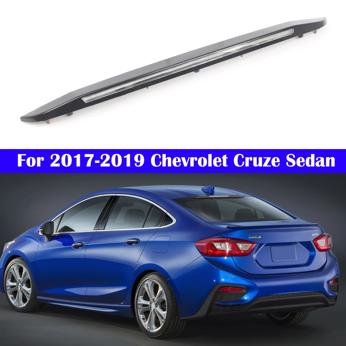 Upper High Mounted Rear 3rd Third Brake Light LED Stop Lamp Assembly Smoked Black For 2017-2019 Chevrolet Cruze Sedan