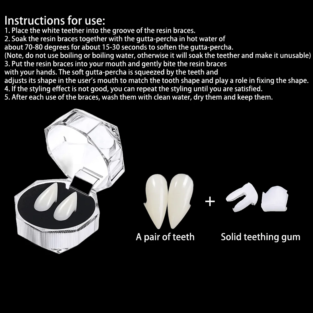 1/2 Paar gefälschte Vampirzähne Kostüm Cosplay Halloween Horror Vampir gefälschte Reißzähne für Erwachsene Kinder Halloween Party Requisiten Zubehör – Detail 5