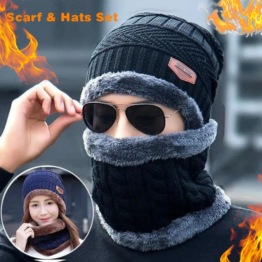 Bufanda de lana gruesa para hombre y mujer, gorros cálidos de felpa, gorros de punto de lana para ciclismo al aire libre, esquí, protección contra