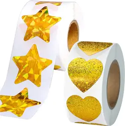 500Pcs Gold Laser Heart Sticker 1