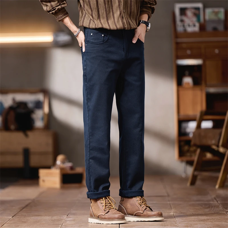 

Прямые повседневные брюки против морщин, мужские универсальные деловые брюки среднего веса, весна-осень, новый стиль, длинные брюки с внутренней шлифовкой