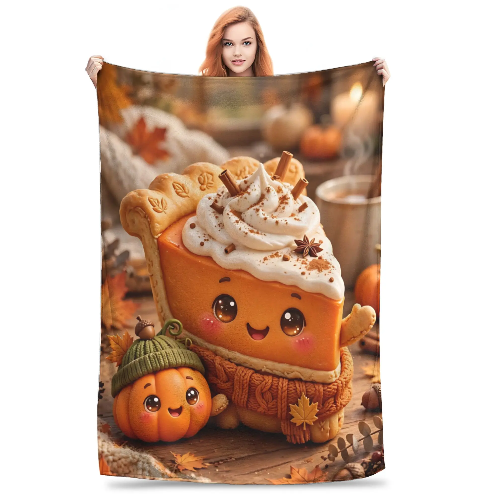 1PC Home Kawaii Hot Apple Cider Art Blanket Throw Blanket  Novelty Warm Blanket All Season Gift for Happy Halloween Give Thanks