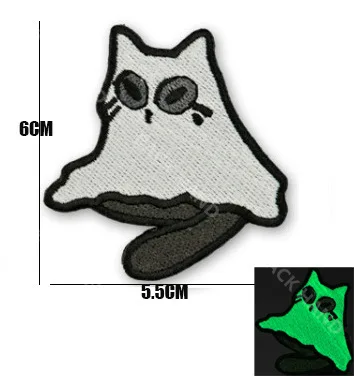 Don't Follow Me Cartoon cats series badge sticker MEOWDY luminous ghost cats embroidery cloth sticker with Backing for Clothing