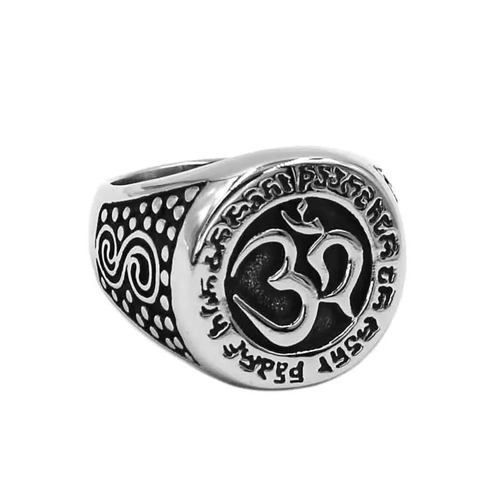 Classic Om Symbols Hinduism Buddhism Zen Art Ring Stainless Steel Jewelry India Om Yoga Biker Men Ring Jewelry Gift SWR0293