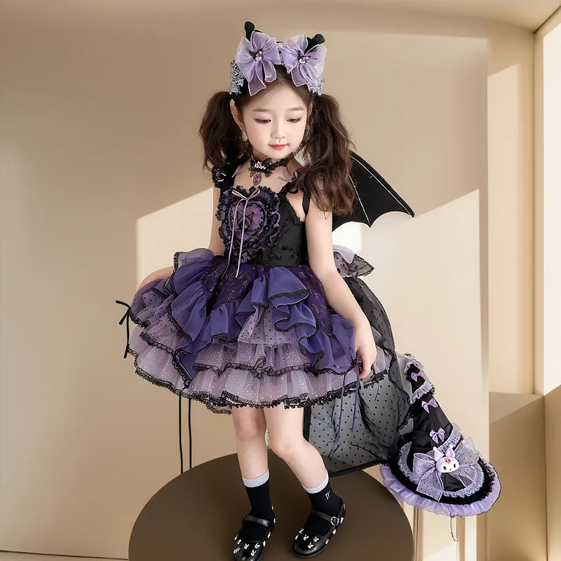 

Cartoon Kuromi Girls Lolita Dress Flying Sleeves Witch Cosplay Costume Halloween Masquerade Carnival Party Outfits for Kids