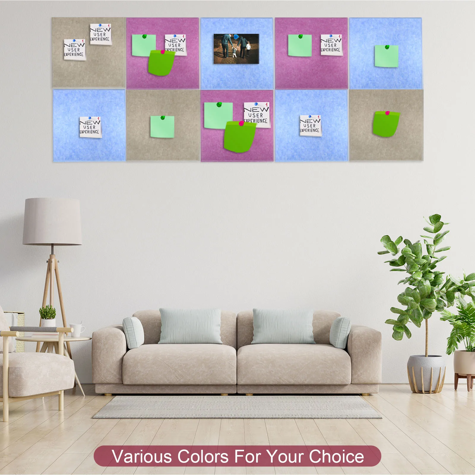 4Pcs Square Felt Board Tile Self Adhesive Wall Bulletin Pin Board with Push Pins Notice Message Memos Photo Display for Office