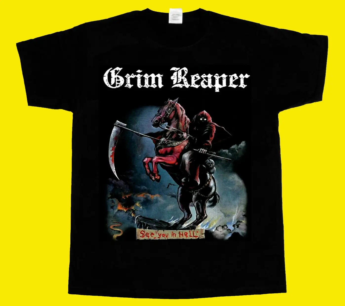 Grim Reaper See You In Hell 1983 Heavy Metal Band Nwbhm New Black Short Sleeve T Shirt 3 4 Xl