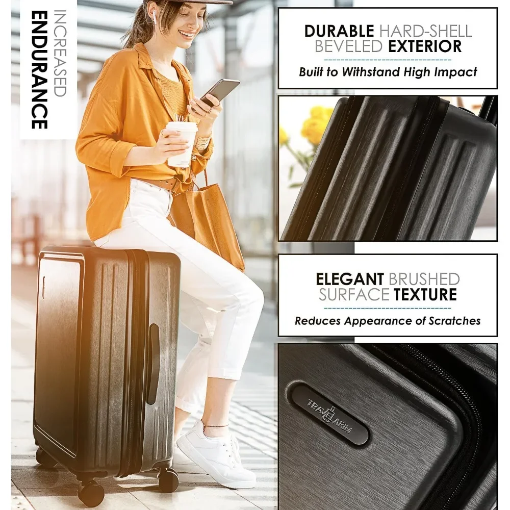 Ensemble de bagages élaborées avec roues rotatives, 4 pièces, grandes valises extensibles avec serrure TSA, ensemble de bagages de voyage noirs