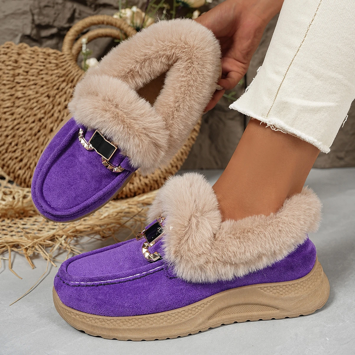 

2025 женские противоскользящие ботильоны, новые зимние уличные плюшевые зимние ботинки, теплая удобная обувь на платформе, женская обувь Zapatos De Mujer