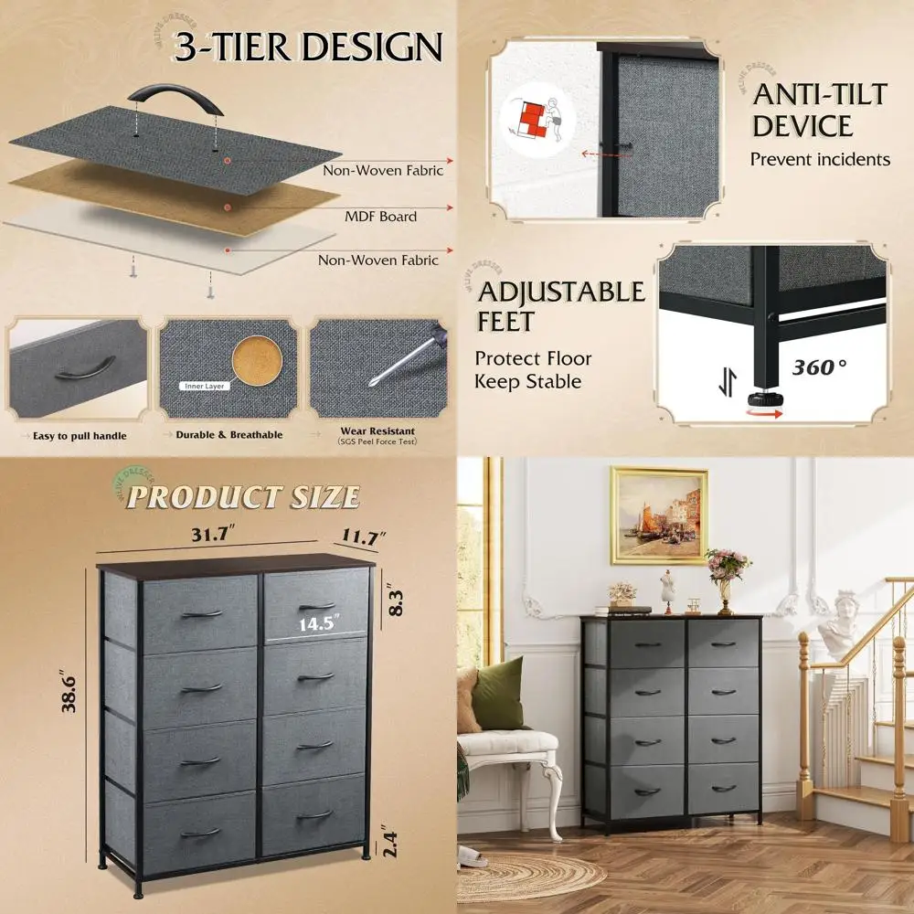 

Bedroom Storage Solutions: 8-Drawer Tall Dresser, Fabric Bins, Double Dressers, Chest of Drawers, Living Room & Hallway Furnitur