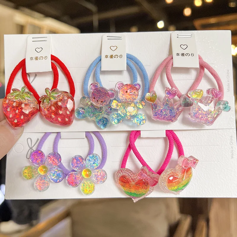 

Cute Cartoon Heart Hair Ties for Kids Korean High Elastic Ponytail Holders Non Damage Soft Baby Hair Accessories