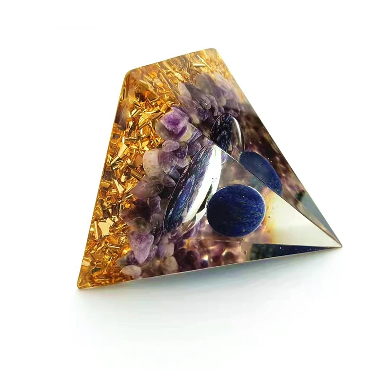 Orgonite Pyramid Mold Amethyst Peridot Healing Crystal Energy Pyramid EMF Protection Meditation Tool Home Decor