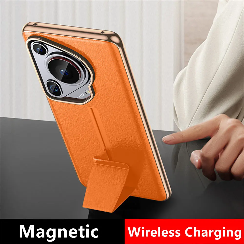 Magnetic Genuine Cowhide Leather Case for Huawei Pura 70 Pro/Pura 70 Ultra Wristband Business Cover