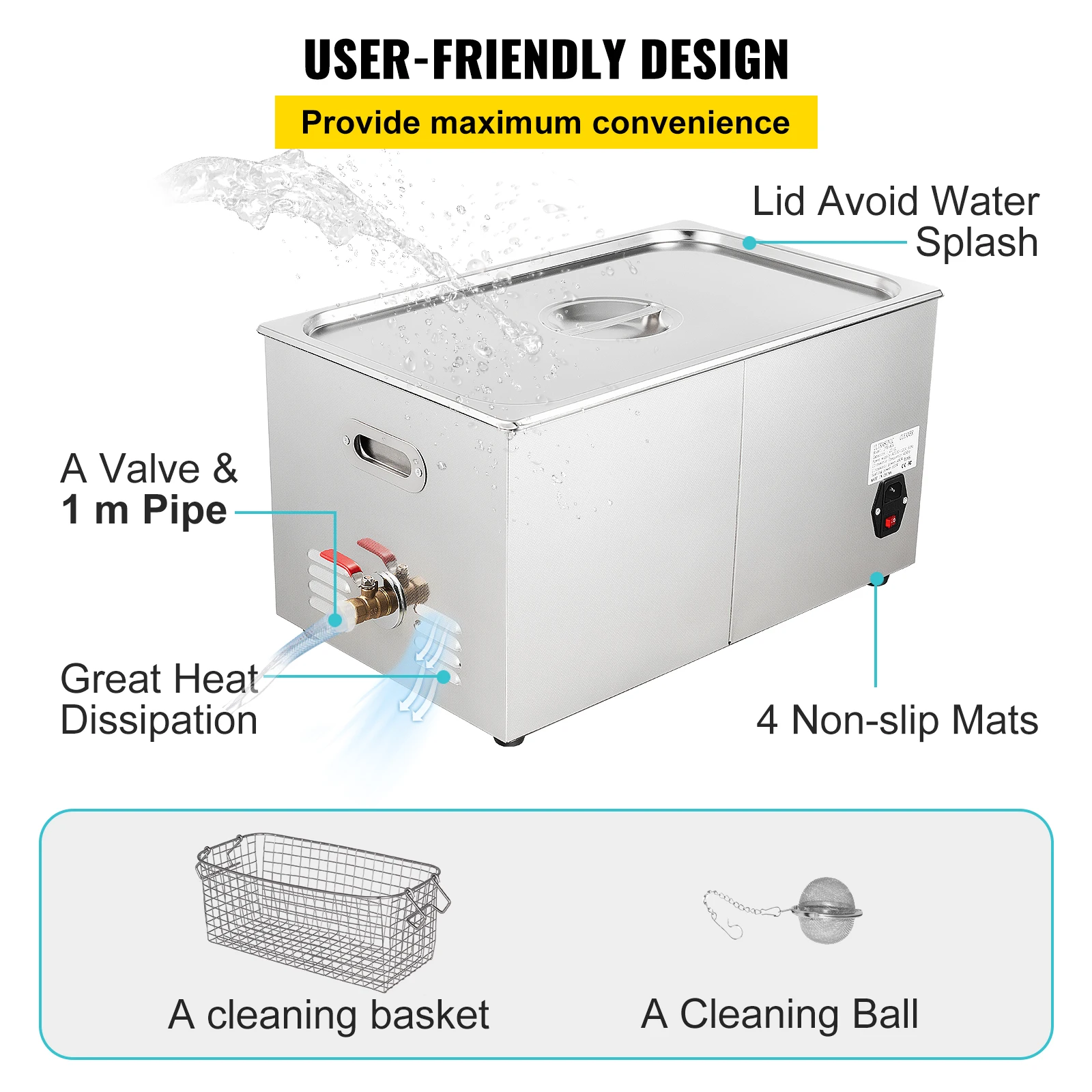 VEVOR 30L Electric Ultrasonic Cleaner 304 Stainless Steel Portable Ultrasonic Wash Machine Lave-Dishes Diswasher Home Appliance