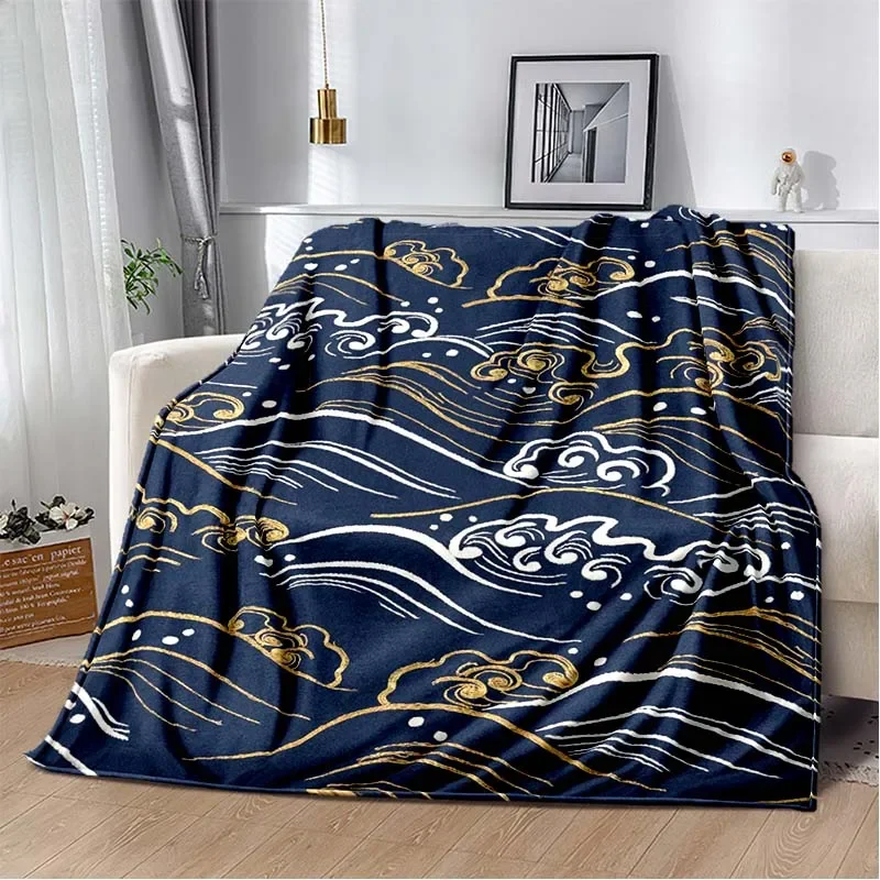 Cartoon Waves Pattern Flannel Soft Warm Blanket Retro Blanket Bed Bedroom Living Room Sofa Travel Picnic Blanket Birthday Gift