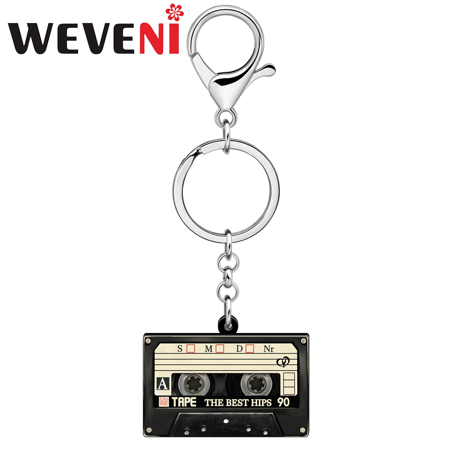 WEVENI Acrylic Classic Rectangle Cassette Magnetic Tape Keychains Key Chains Retro Jewelry Charms Car Bag Gifts For Women Kids