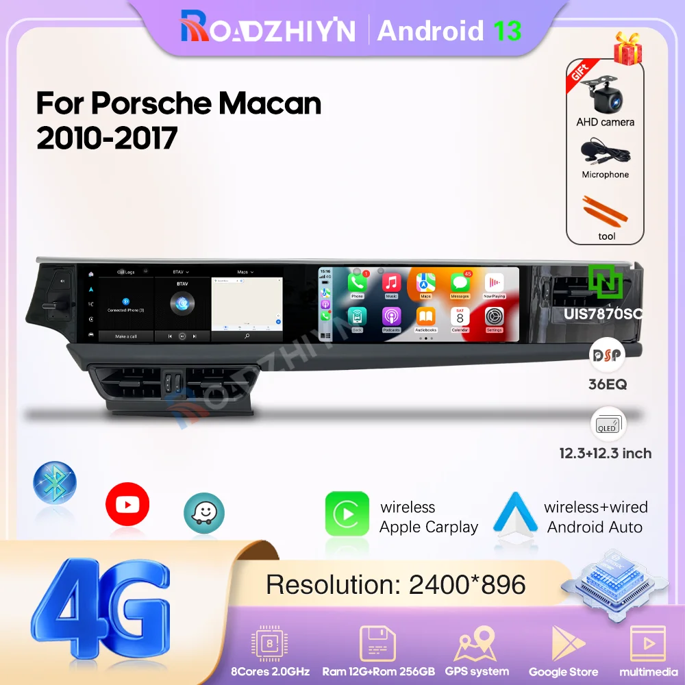 

12.3 "Dual screen Android13 Car Multimedia Video Player For Porsche Macan 2010-2017 GPS Navigation Radio Carplay 4G 360Camera