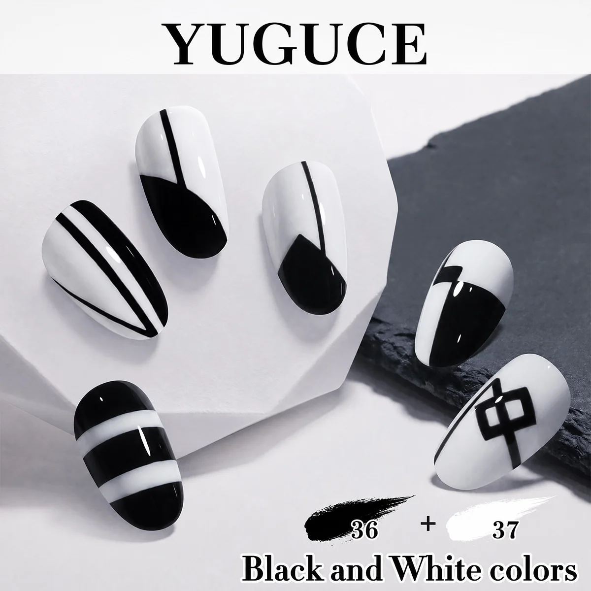 Black and white gel nail polish set, 2-pack, removable UV LED gel nail polish, long-lasting glossy nail polish, suitable for nail salons, home DIY, and nail art