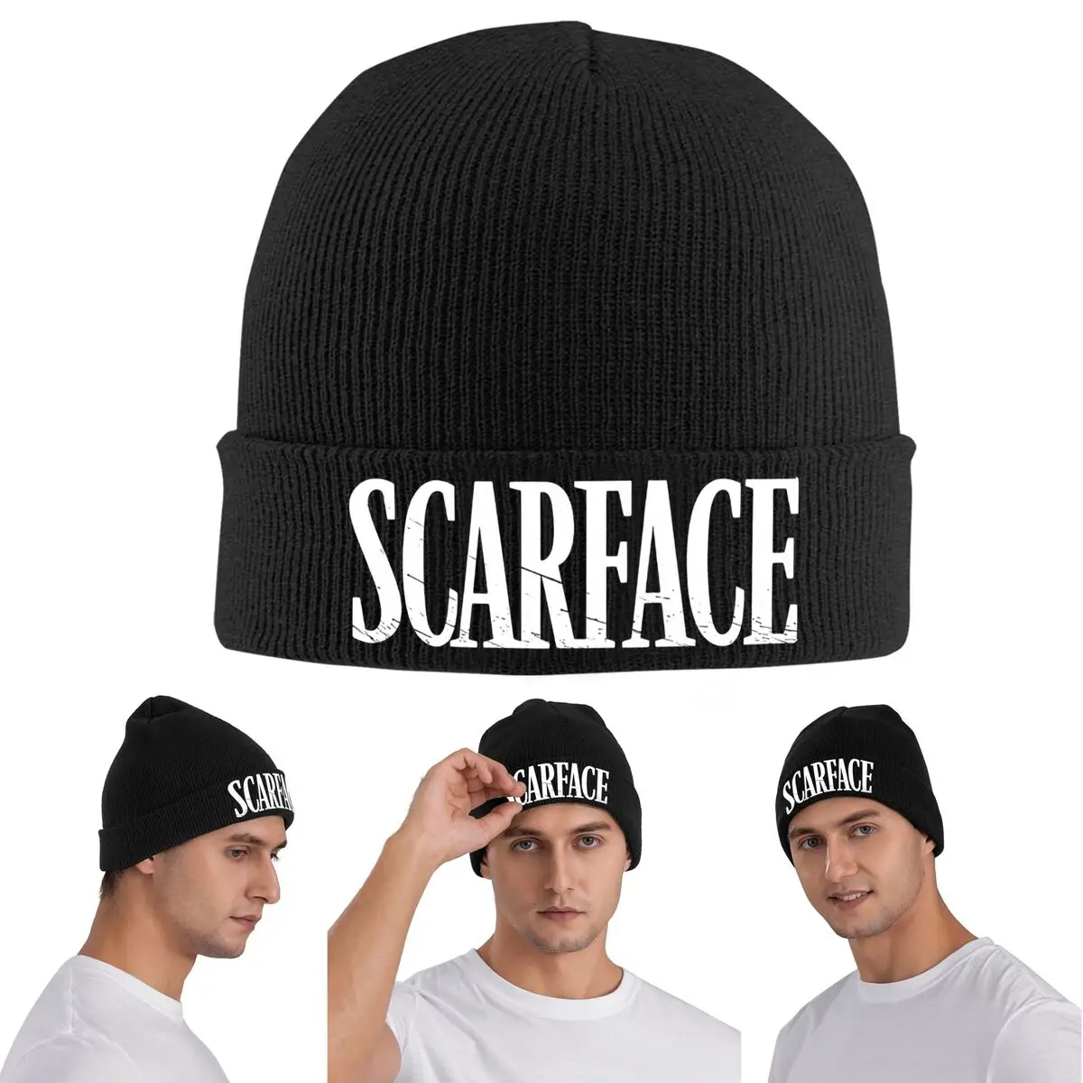 

Теплая вязаная шапка с логотипом Scarface, зимняя вязаная шапка с капюшоном, шапочки Skullies, шапки в стиле хип-хоп для унисекс