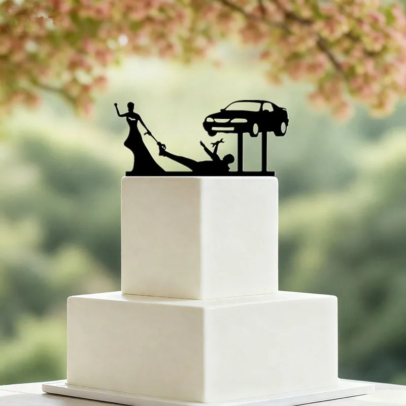 Pesonalized Wedding Bride Dragging Groom Cake Topper auto mechanic cake topper, Wrench Tools, funny wedding cake