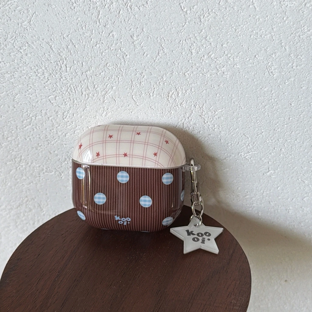 INS Stripe Polka Dot Grid Pattern Color Collision Glossy Surface Pendant Earphones Cover Case for AirPods 2 3 4 5 Pro 2 Pro 3