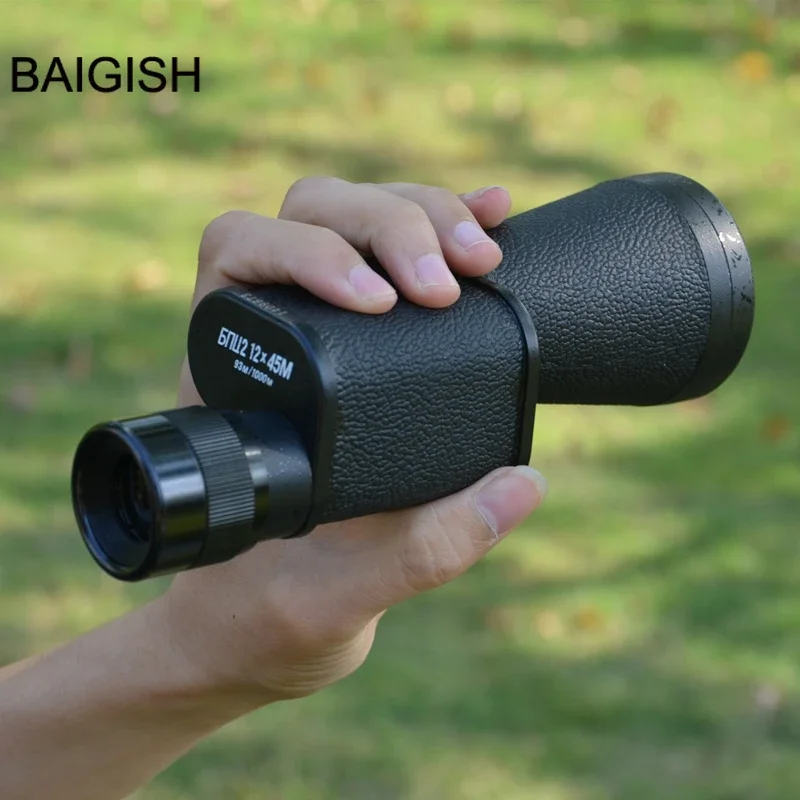 BAIGISH 12X45 telescopio Monocular Metal ruso alta potencia HD mano lente objetivo grande diámetro Spyglass Spotting Scope