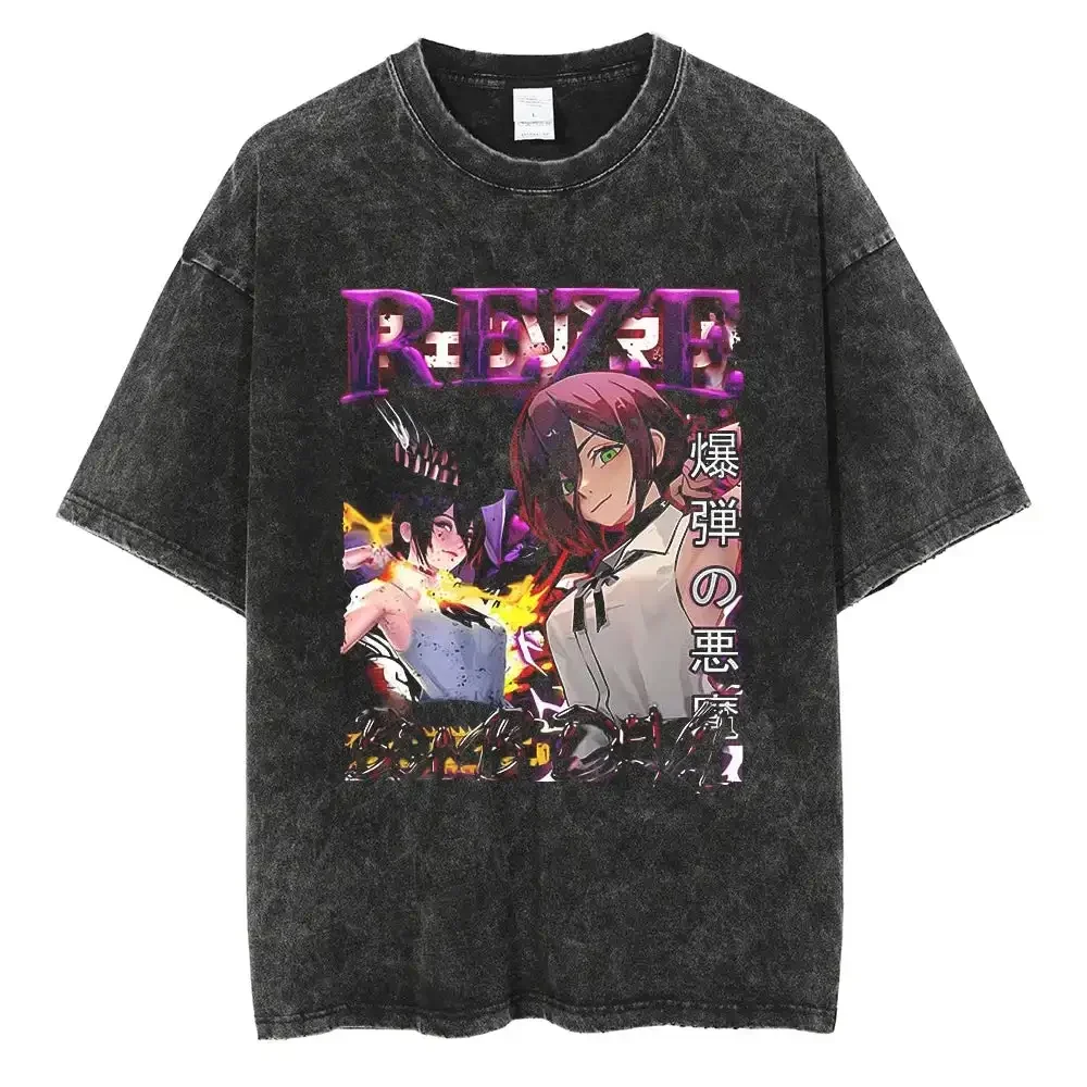 チェーンソーマンレトロチェーンソー Tシャツアニメシャツヴィンテージメンズ Tシャツ純粋な綿レジャースポーツ原宿夏新 2025