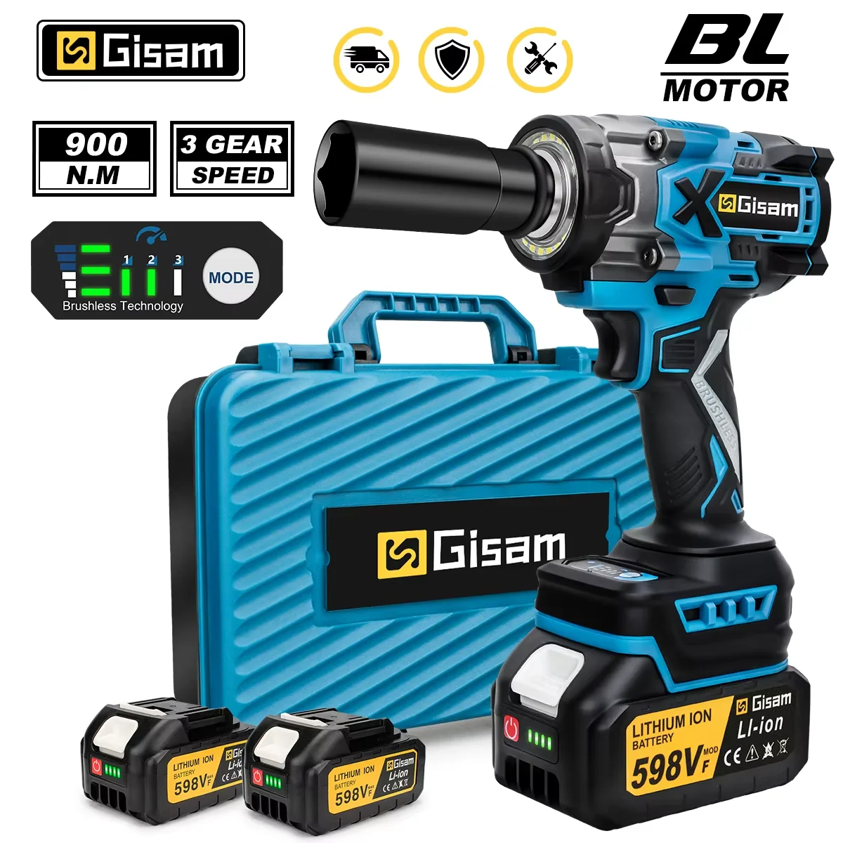 Clé à chocs électrique sans fil Gisam 900N.M, 1/2 pouce, outils électriques pour batterie Makita 18V