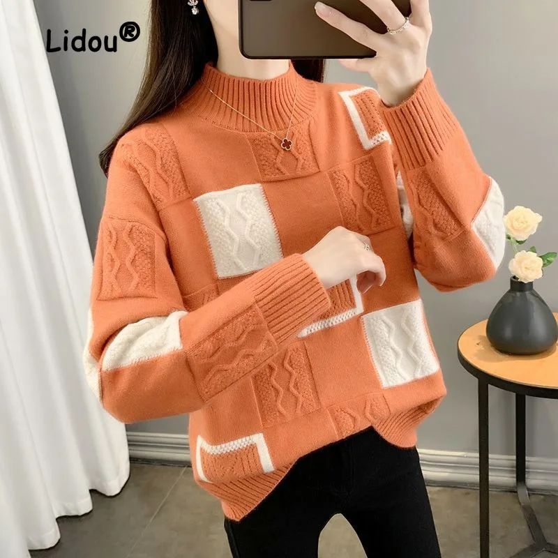 Autumn Winter Korean Loose Sweaters Women New High-quality Long Sleeve Mock Neck Knitting Bottoming Shirt All-match Lady Top