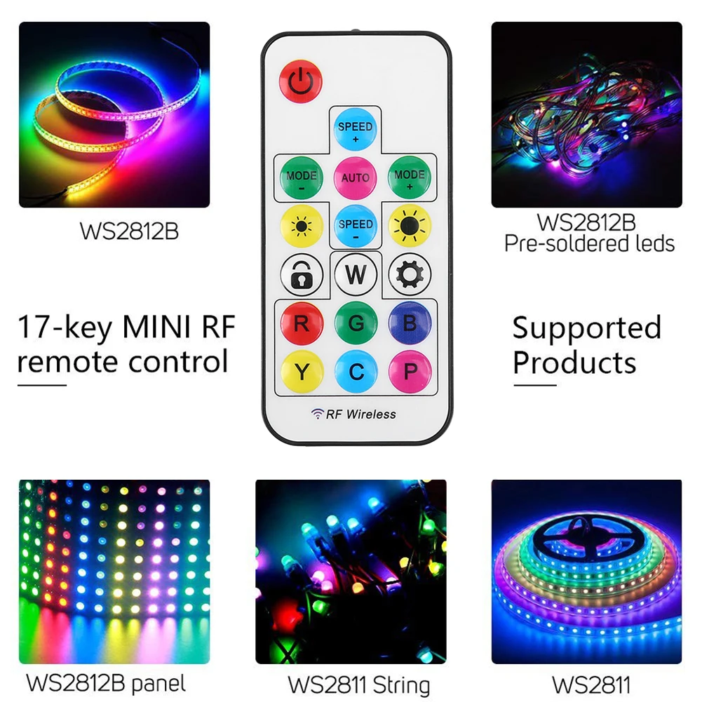 5V Wireless Controller Battery Powered 2.4G RGB LED Strip Remote Controller 17 Keys Accessories 3 Pin To SATA 4Pin for PC Case