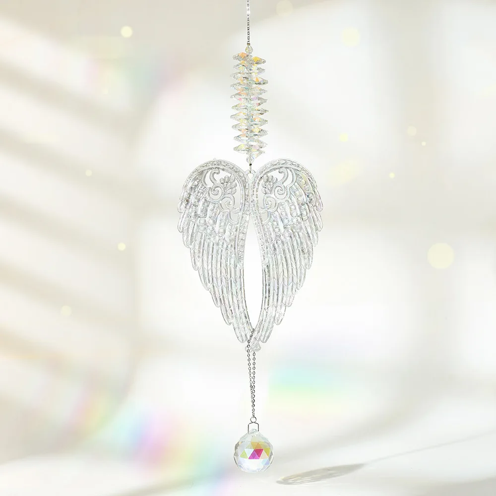 K9 45cm Crystal Angel's Wing Glass pendant Wind chime Windows bedroom Hanging decorative light sun catcher spiritual accessories