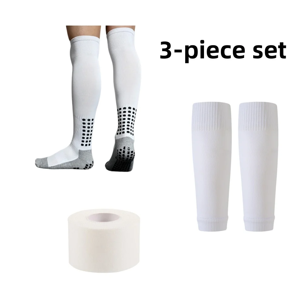 

3-piece set, 1 pair of long football socks+1 pair of protective sleeves+1 strap