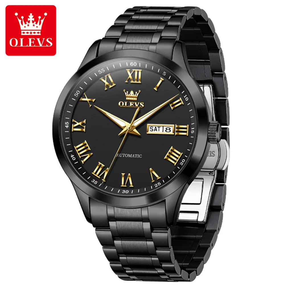 OLEVS 7075 Stainless Steel Mechanical Men's Watches Roman Scale Auto Date Waterproof Luminous Luxury Business Automatic Watches