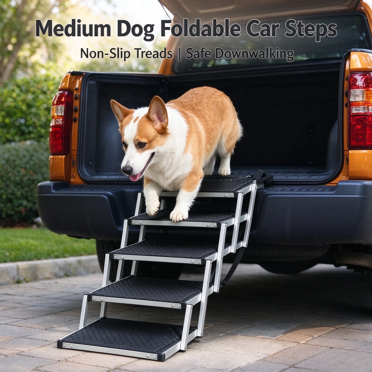 For Portable 5 Step Aluminum Dog Ladder for SUV Car Pet Stairs Metal Outdoor Vehicle Steps for Dogs Cats Easy Access Foldable