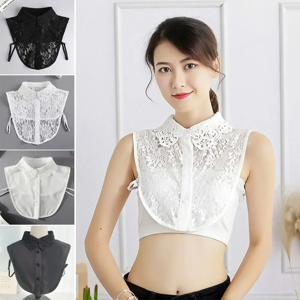 Exquisite Chiffon Fake Lace Collar Flower Design Elegant Lace Neckline Detachable Fake Shirt Collar for Women Girls