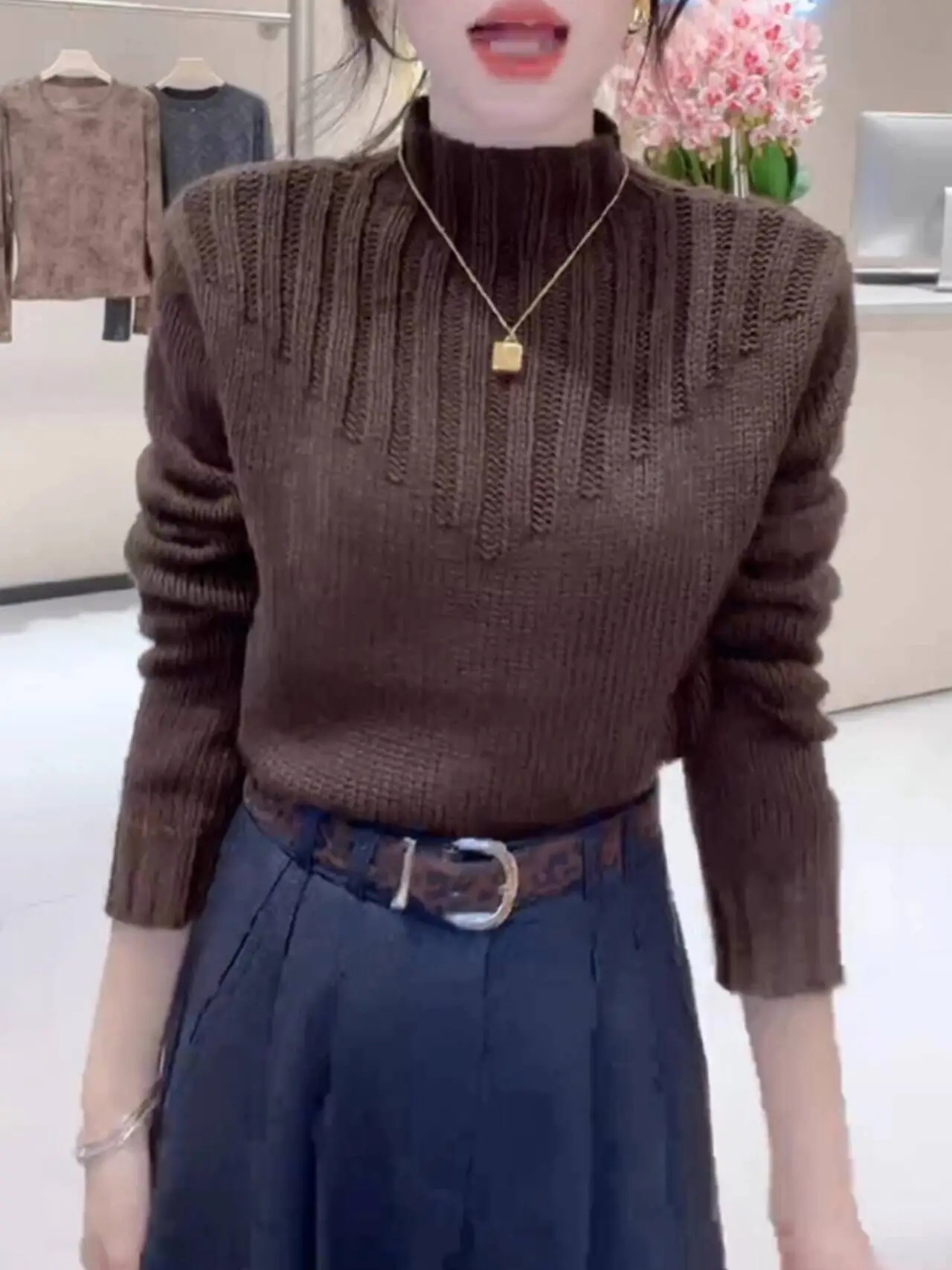 

Women's Autumn Winter Half Turtleneck Long Sleeve Knitted Top Loose Inner Sweater Bottoming Pullovers Shirt F339