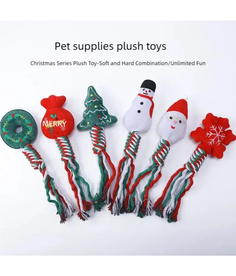 

Christmas themed dog chew toy - durable cotton blend, suitable for all types of teeth cleaning knots