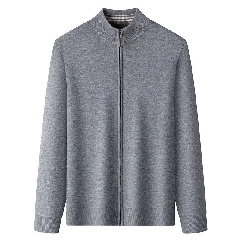Thick Men Sweater Cardigan Autumn Winter Classic Stand Collar Warm Knit Jacket Long Sleeve Trendy Zipper Sweater Wool Blend Coat
