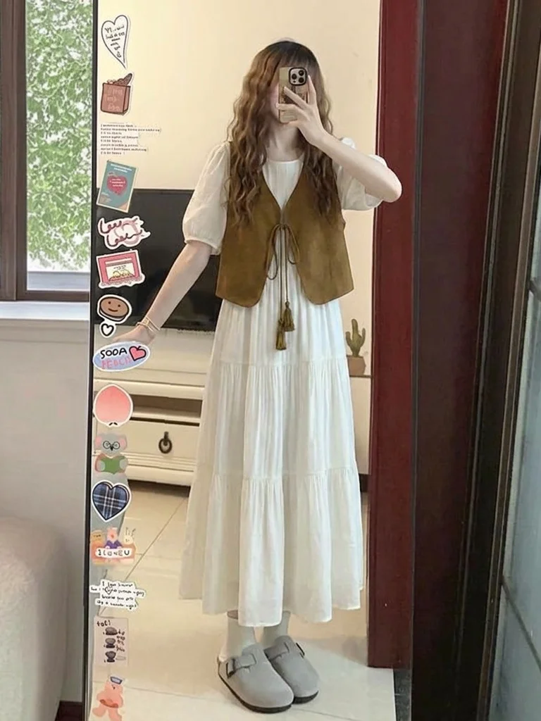

plus Size Women's Western Style Vest Dress Two Piece Set Summer Fashion Slimming Ensemble for Plump MM Commute Ready Casual Wear