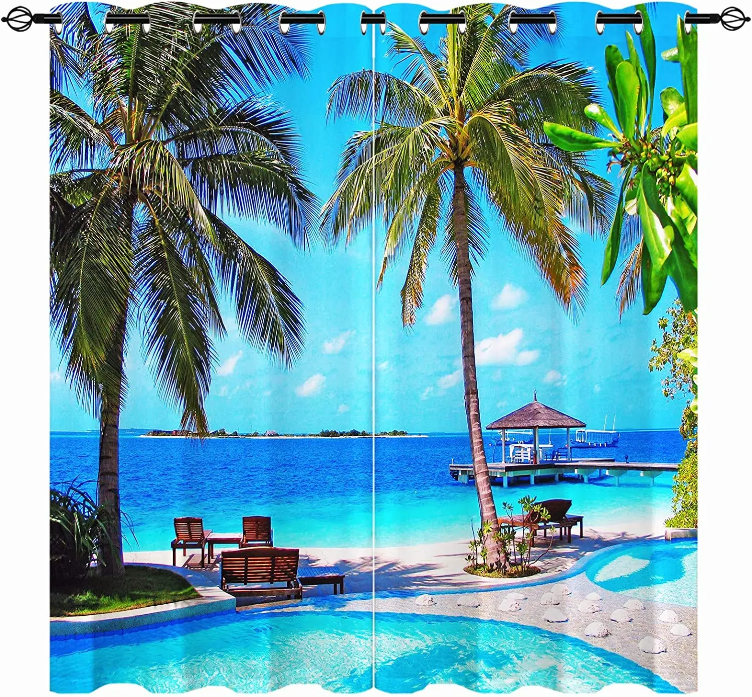 Imagem -04 - Padrão Janela Cortina Conjunto For Bedroom Decoration Palmeiras Havaianas Terrace Landscape Home Decor Drapes Coastal Beach 3d