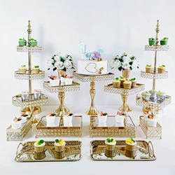 5Pcs-19Pcs/lot Gold Metal  Square Cake Stands Wedding Cake Display Stand with Mirror Baking Snack  Party Supplies Centerpiece