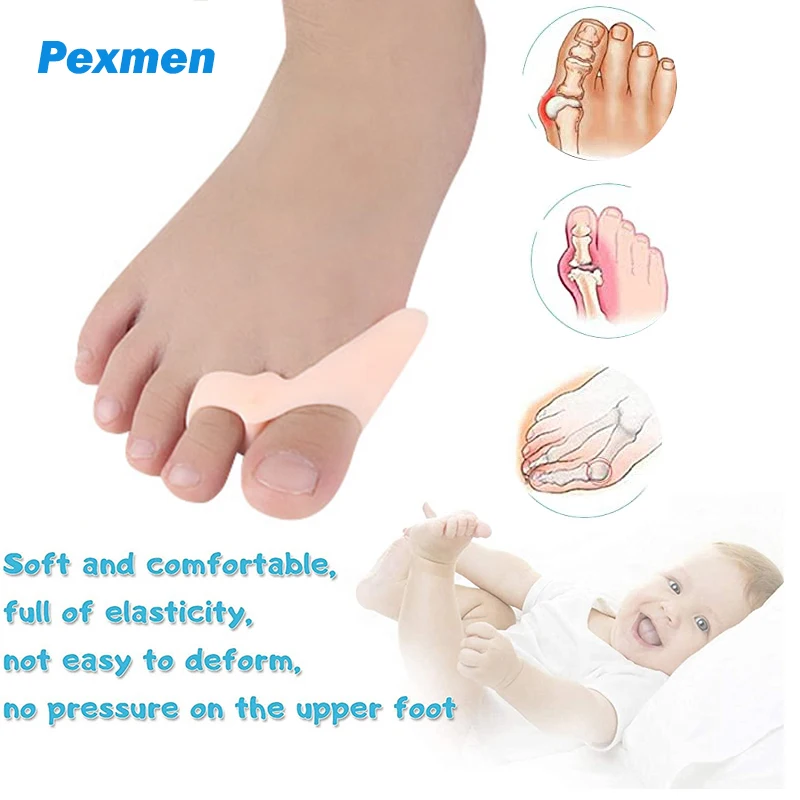 Pexmen 2/4Pcs Child Toe Separators with 2 Loops Bunion Corrector Pads for Kids Bunion Relief Protector Big Toe Spacers